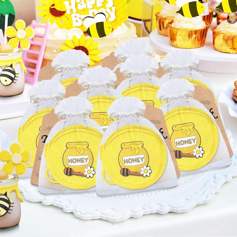 Elecrainbow 36 Pack Bee Themed Change Purses Set Include 12 Honey Pot Wallets with Keyring, 12 Thank You Tags and 12 Organza Bags for Bumble Bee Baby to Bee Birthday Baby Shower Decor,Yellow - Image 5